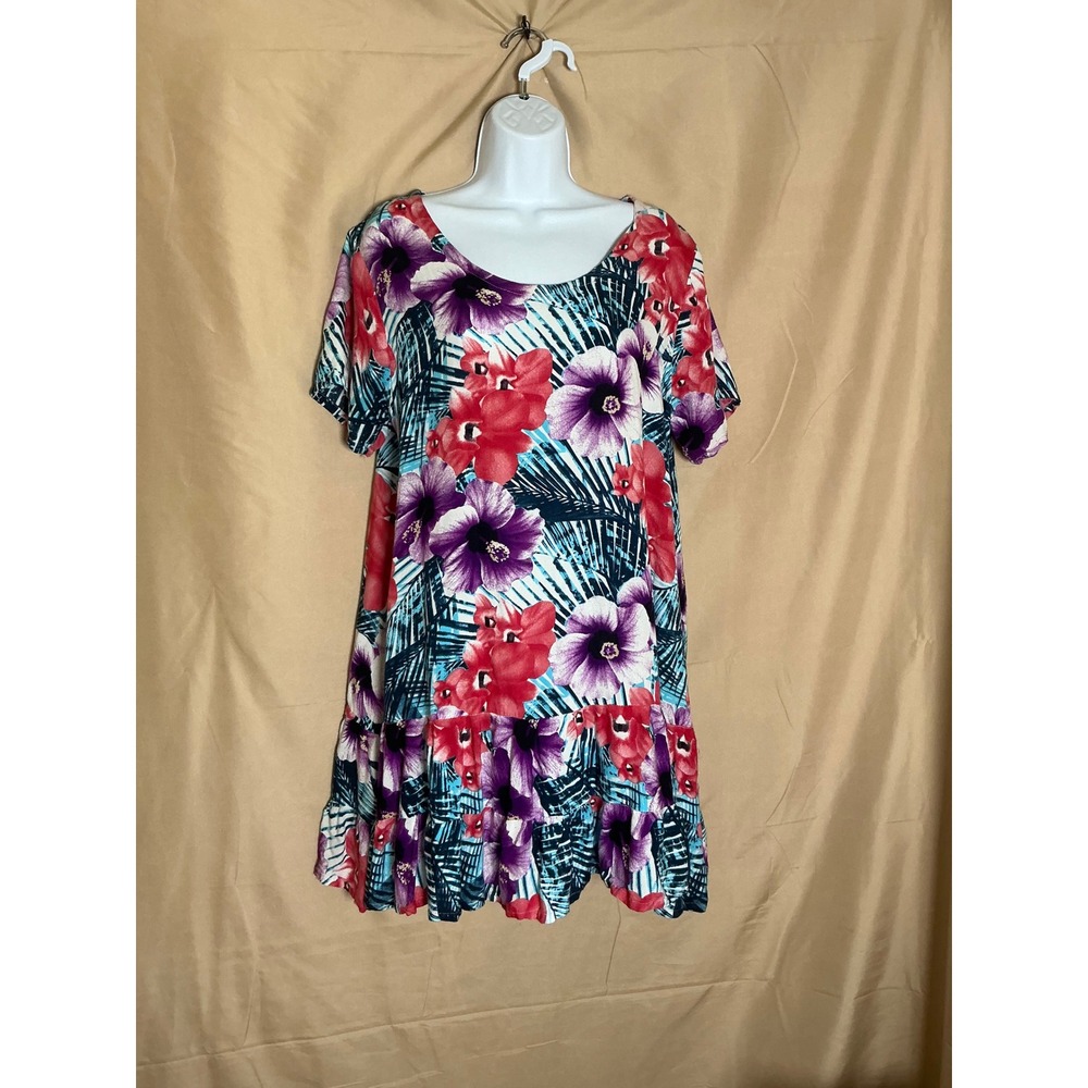 Hibiscus Collection Hawaii Floral Dress Womens L Multicolor Excellent Tropical